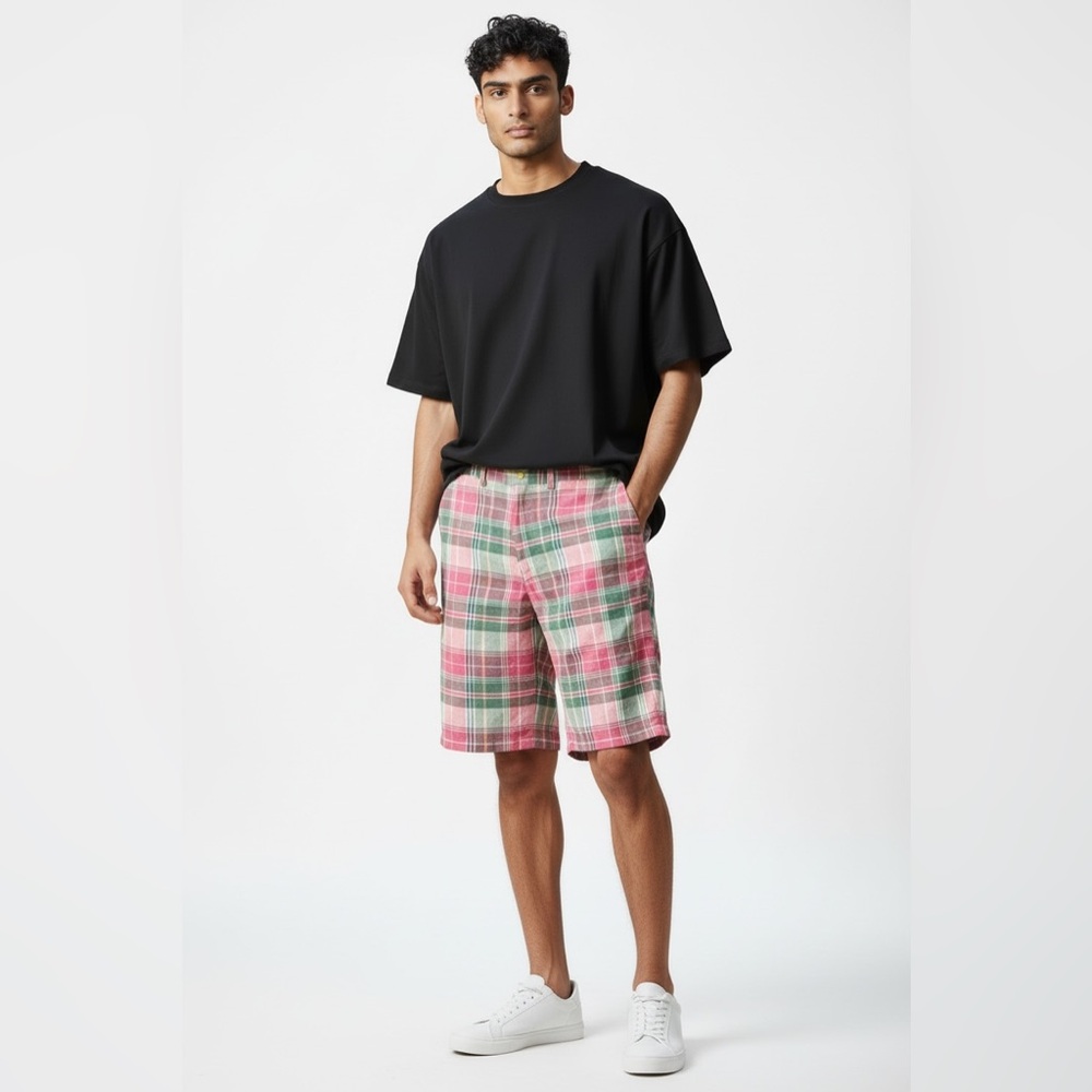 Vintage Polo Golf Ralph Lauren Mens Sz 34 Shorts Flat Front Madras Plaid Pink